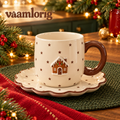vaamlorig™ 12 fl oz Christmas Mug & Scalloped Saucer Set, Ceramic Hot Cocoa Cup with Cookie Rest Plate
