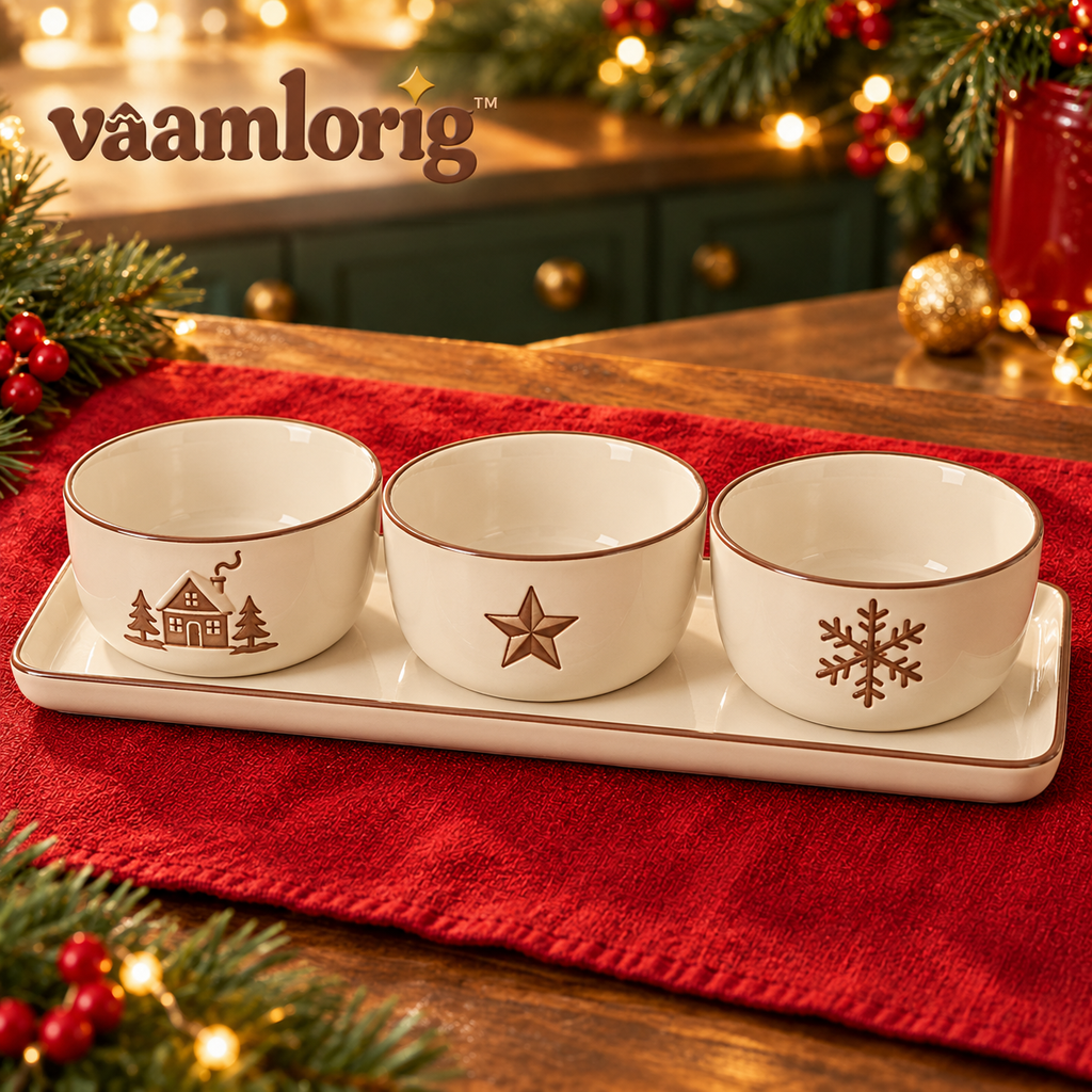vaamlorig™ 4-Piece Hot Cocoa Bar Topping Bowl & Serving Tray Set, Ceramic Marshmallow, Chocolate & Sprinkle Dishes