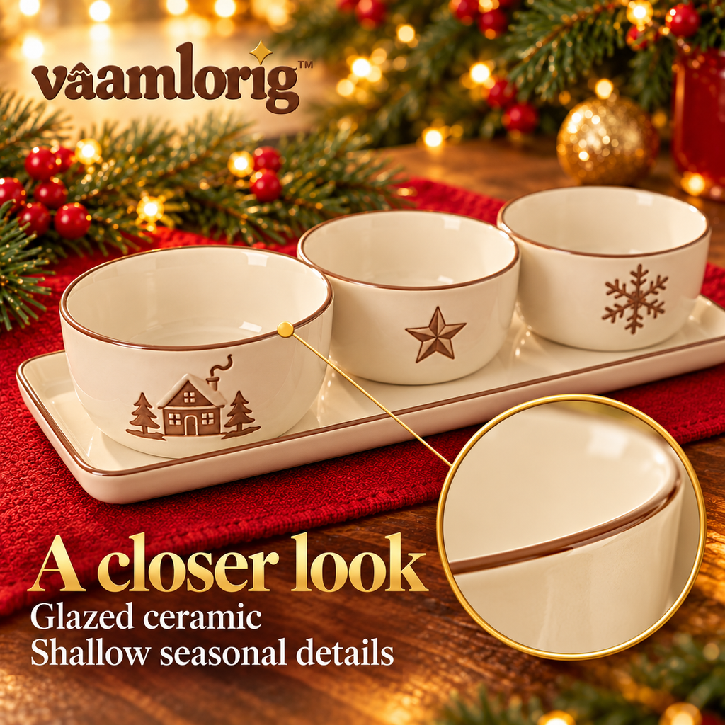 vaamlorig™ 4-Piece Hot Cocoa Bar Topping Bowl & Serving Tray Set, Ceramic Marshmallow, Chocolate & Sprinkle Dishes