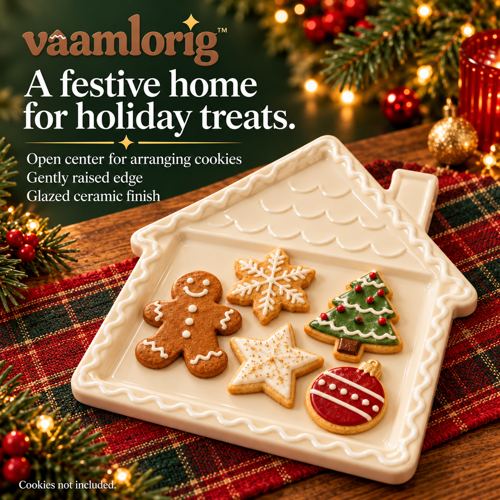 vaamlorig™ 12-Inch Gingerbread House Ceramic Serving Platter, Christmas Cookie Tray for Holiday Desserts & Snacks
