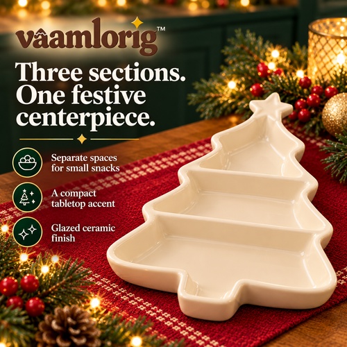 vaamlorig™ Christmas Tree Ceramic Divided Serving Dish, 3-Section Holiday Snack Tray for Candy, Nuts & Appetizers