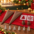 vaamlorig™ 12-Piece Christmas Cookie Decorating Kit, Reusable Piping Bags, Stainless Steel Icing Tips & Holiday Stencils