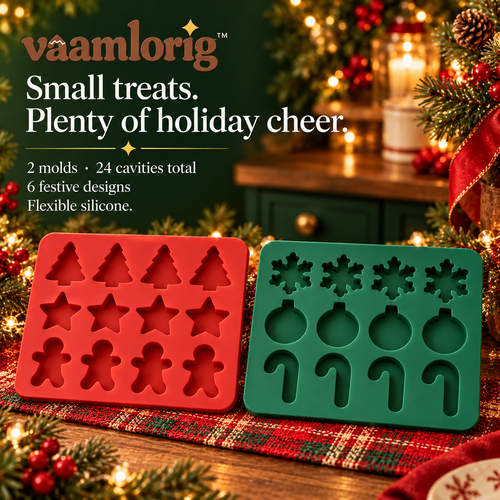 vaamlorig™ Christmas Silicone Chocolate & Candy Mold Set, 2-Pack 12-Cavity Holiday Shapes for Homemade Treats