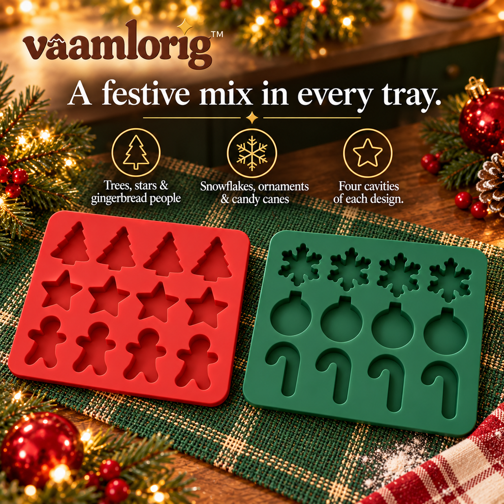 vaamlorig™ Christmas Silicone Chocolate & Candy Mold Set, 2-Pack 12-Cavity Holiday Shapes for Homemade Treats