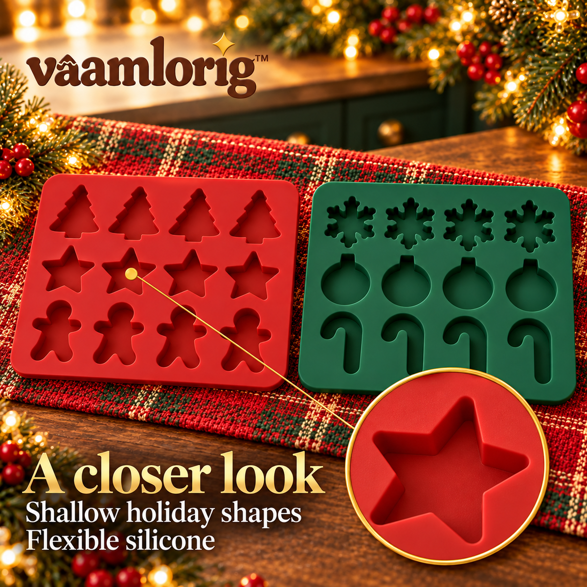 vaamlorig™ Christmas Silicone Chocolate & Candy Mold Set, 2-Pack 12-Cavity Holiday Shapes for Homemade Treats