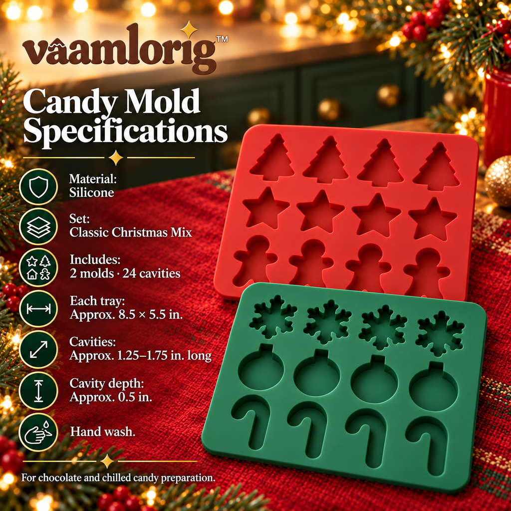 vaamlorig™ Christmas Silicone Chocolate & Candy Mold Set, 2-Pack 12-Cavity Holiday Shapes for Homemade Treats