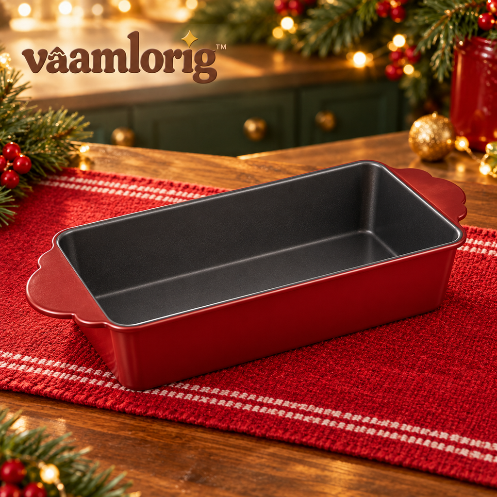 vaamlorig™ 9 × 5-Inch Nonstick Holiday Loaf Pan, Carbon Steel Bread & Pound Cake Pan with Scalloped Grip Tabs