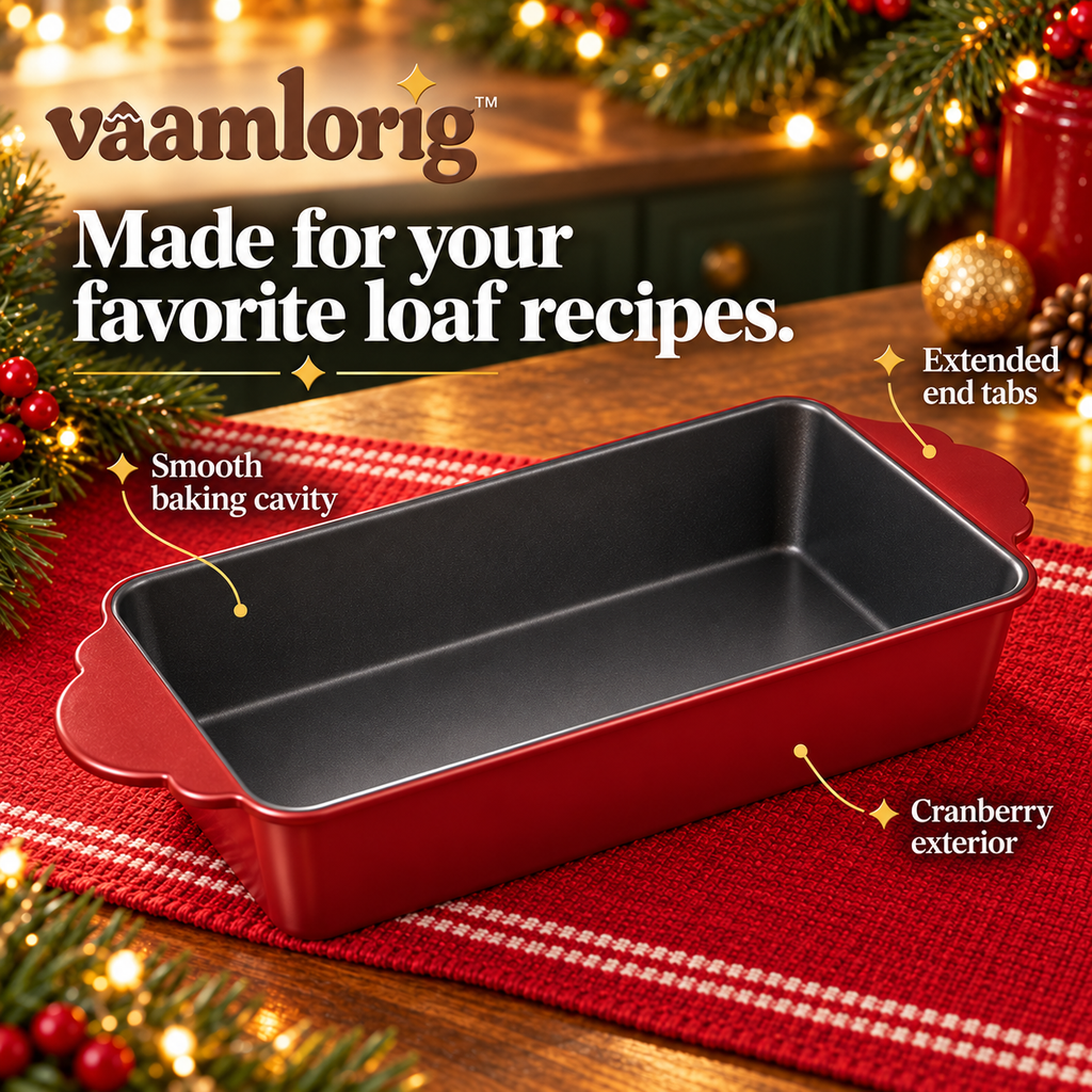 vaamlorig™ 9 × 5-Inch Nonstick Holiday Loaf Pan, Carbon Steel Bread & Pound Cake Pan with Scalloped Grip Tabs