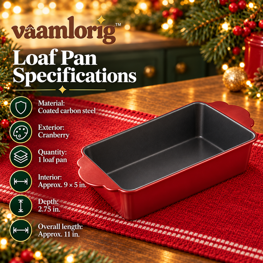 vaamlorig™ 9 × 5-Inch Nonstick Holiday Loaf Pan, Carbon Steel Bread & Pound Cake Pan with Scalloped Grip Tabs
