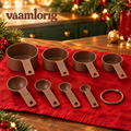 vaamlorig™ 8-Piece Measuring Cups & Spoons Set, U.S. Cup and Teaspoon Baking Measures with Holiday House Handle Details