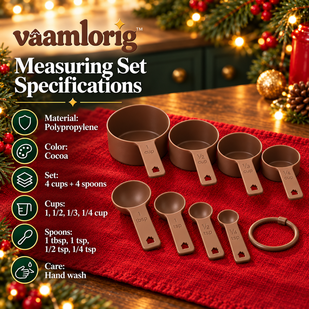 vaamlorig™ 8-Piece Measuring Cups & Spoons Set, U.S. Cup and Teaspoon Baking Measures with Holiday House Handle Details